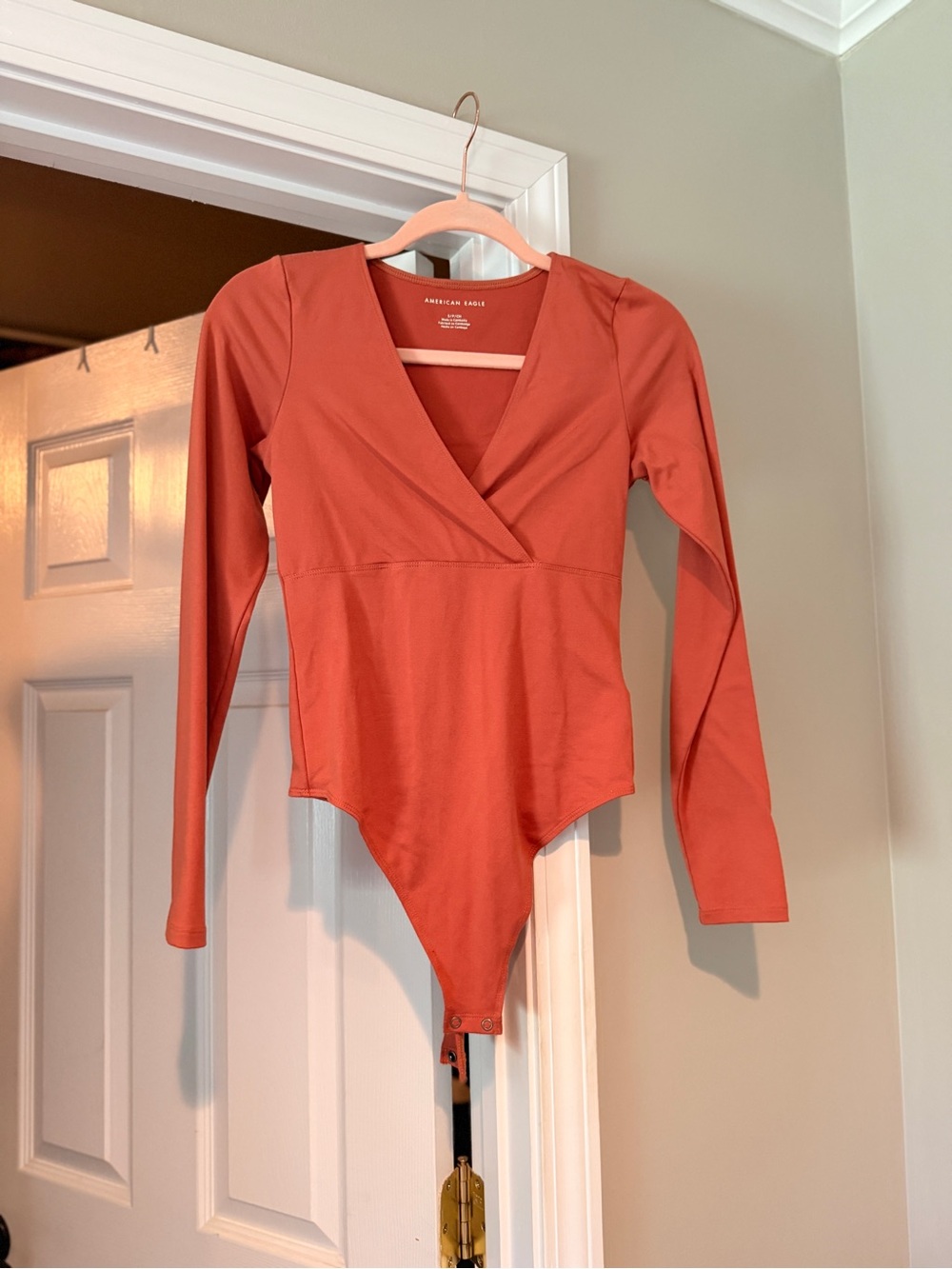 American Eagle terracotta Long Sleeve Wrap Bodysuit